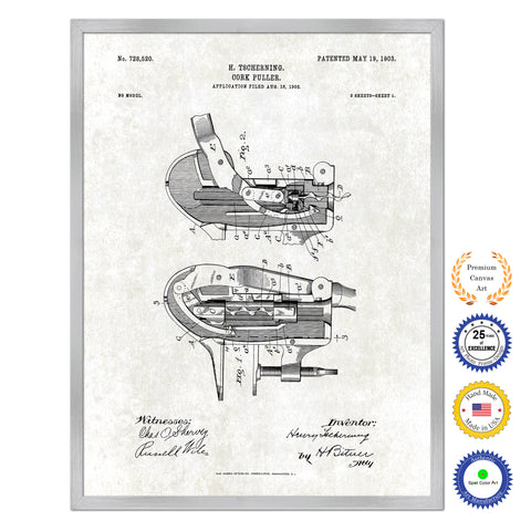1903 Cork Puller Old Patent Art Print on Canvas Custom Framed Vintage Home Decor Wall Decoration Great for Gifts