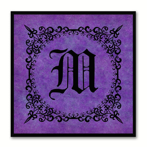 Alphabet M Purple Canvas Print Black Frame Kids Bedroom Wall Décor Home Art