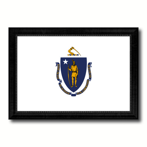 Massachusetts State Flag Canvas Print with Custom Black Picture Frame Home Decor Wall Art Decoration Gifts