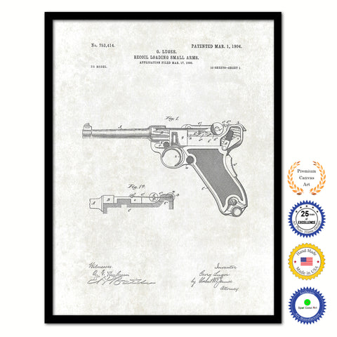 1904 Luger Gun Old Patent Art Print on Canvas Custom Framed Vintage Home Decor Wall Decoration Great for Gifts