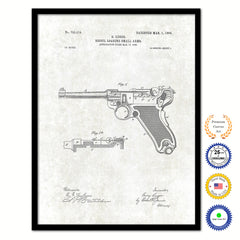 1904 Luger Gun Old Patent Art Print on Canvas Custom Framed Vintage Home Decor Wall Decoration Great for Gifts