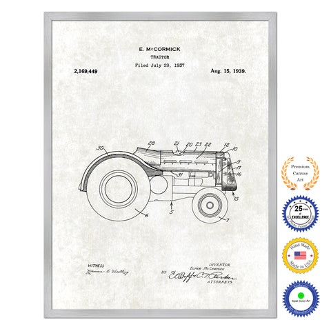 1939 Tractor Old Patent Art Print on Canvas Custom Framed Vintage Home Decor Wall Decoration Great for Gifts
