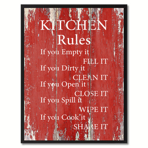 Kitchen Rules Saying Canvas Print, Black Picture Frame Home Decor Wall Art Gifts