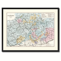 Central Germany Vintage Antique Map Wall Art Home Decor Gift Ideas Canvas Print Custom Picture Frame
