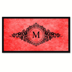 Alphabet Letter M Red Canvas Print, Black Custom Frame