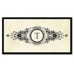 Alphabet Letter T White Canvas Print, Black Custom Frame