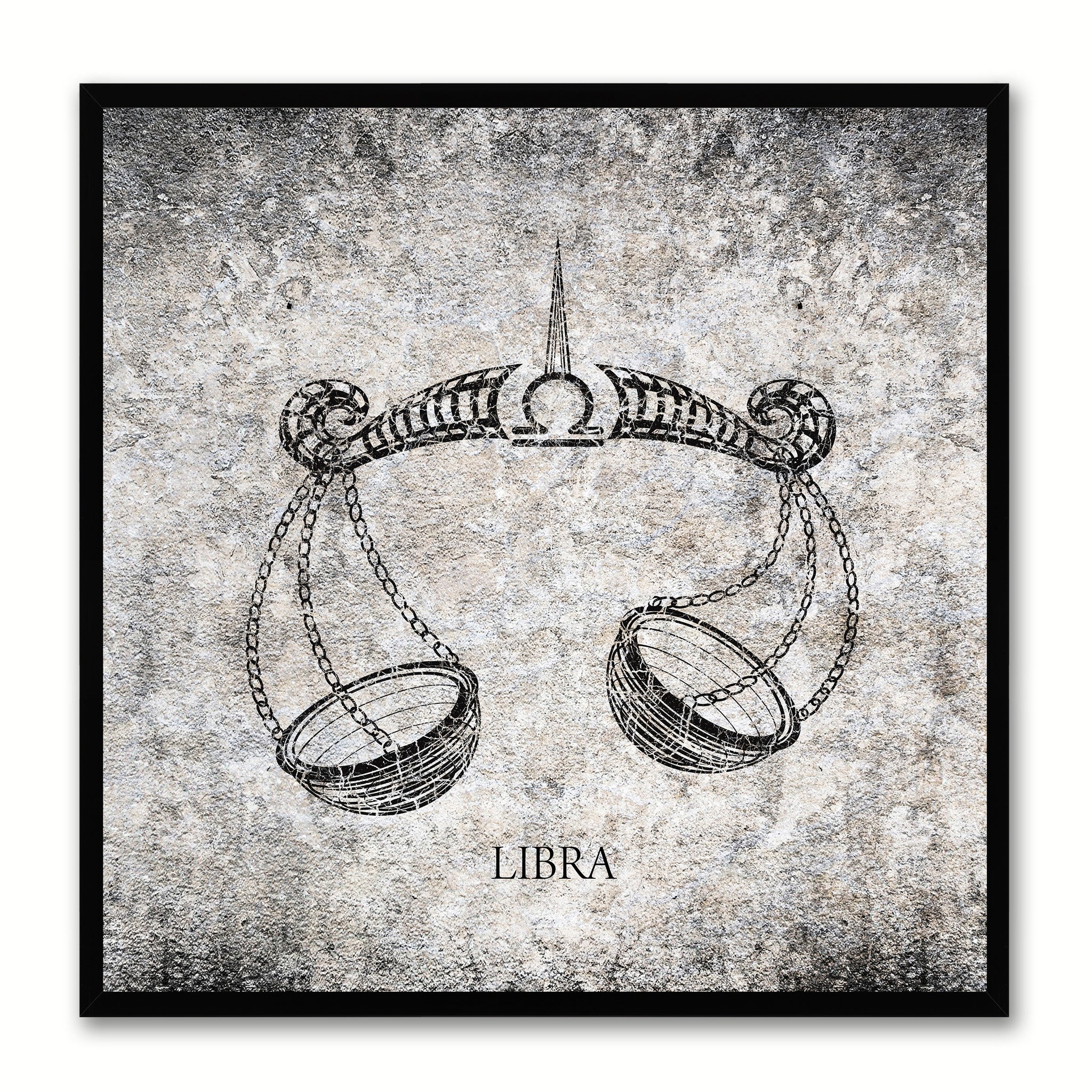Zodiac Libra Horoscope Black Canvas Print, Black Custom Frame