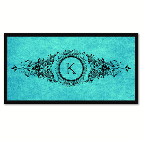 Alphabet Letter K Aqua Canvas Print, Black Custom Frame