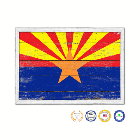 Arizona State Flag Texture Canvas Print with Black Picture Frame Home Decor Man Cave Wall Art Collectible Decoration Artwork Gifts