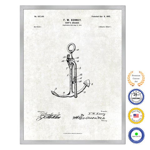 1902 Anchor Old Patent Art Print on Canvas Custom Framed Vintage Home Decor Wall Decoration Great for Gifts