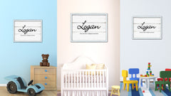Logan Name Plate White Wash Wood Frame Canvas Print Boutique Cottage Decor Shabby Chic