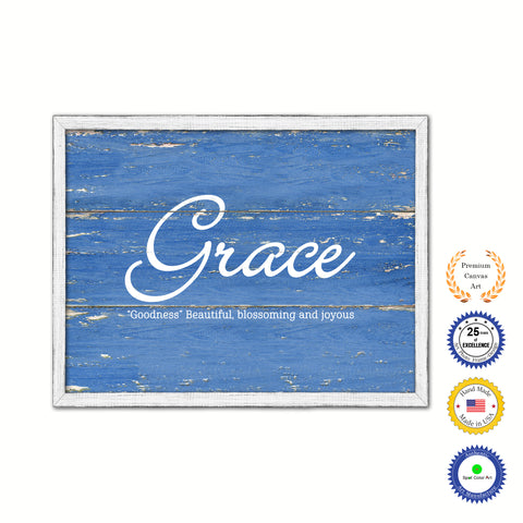 Grace Name Plate White Wash Wood Frame Canvas Print Boutique Cottage Decor Shabby Chic