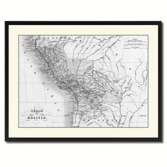 Peru Bolivia Vintage B&W Map Canvas Print, Picture Frame Home Decor Wall Art Gift Ideas