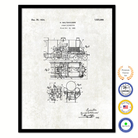 1924 Steam Locomotive Old Patent Art Print on Canvas Custom Framed Vintage Home Decor Wall Decoration Great for Gifts