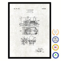 1924 Steam Locomotive Old Patent Art Print on Canvas Custom Framed Vintage Home Decor Wall Decoration Great for Gifts