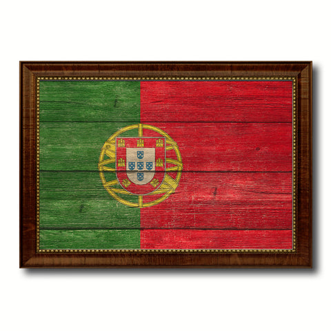 Portugal Country Flag Texture Canvas Print with Brown Custom Picture Frame Home Decor Gift Ideas Wall Art Decoration