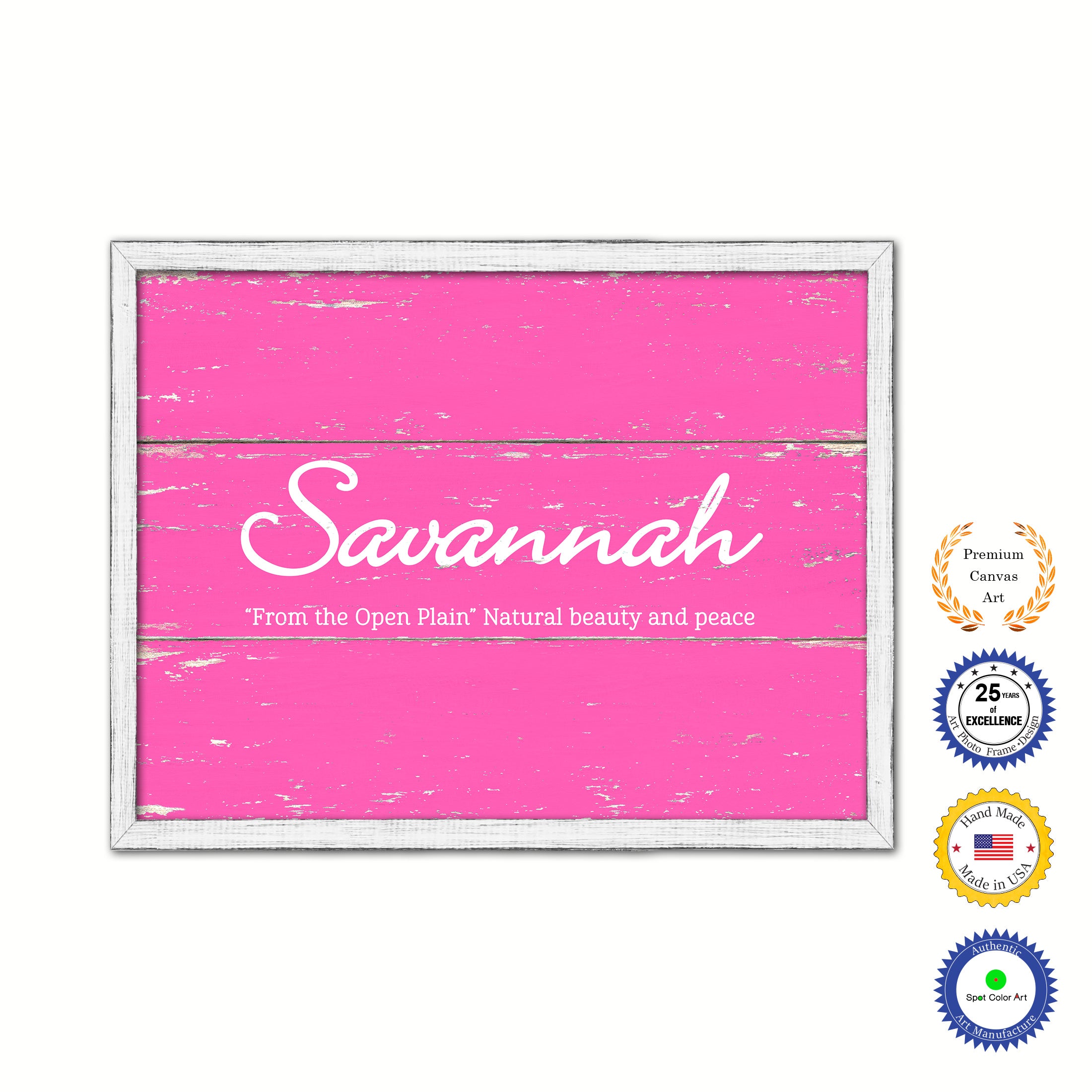 Savannah Name Plate White Wash Wood Frame Canvas Print Boutique Cottage Decor Shabby Chic