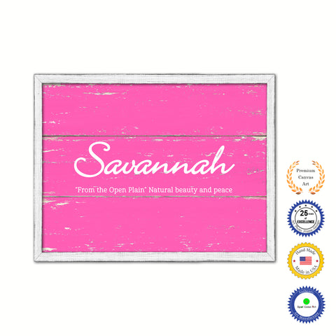 Savannah Name Plate White Wash Wood Frame Canvas Print Boutique Cottage Decor Shabby Chic