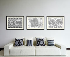 France Vintage B&W Map Canvas Print, Picture Frame Home Decor Wall Art Gift Ideas