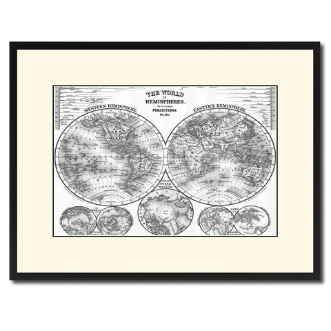 World Vintage B&W Map Canvas Print, Picture Frame Home Decor Wall Art Gift Ideas