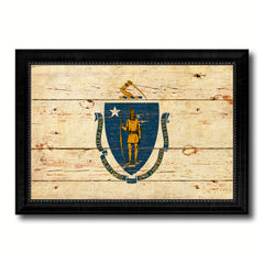 Massachusetts State Vintage Flag Canvas Print with Black Picture Frame Home Decor Man Cave Wall Art Collectible Decoration Artwork Gifts