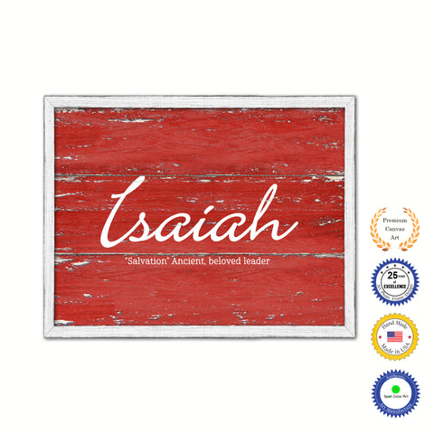 Isaiah Name Plate White Wash Wood Frame Canvas Print Boutique Cottage Decor Shabby Chic
