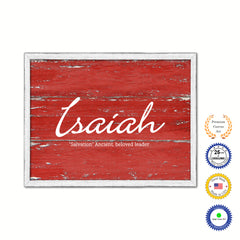 Isaiah Name Plate White Wash Wood Frame Canvas Print Boutique Cottage Decor Shabby Chic