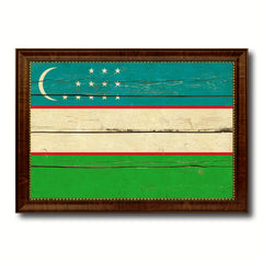 Uzbekistan Country Flag Vintage Canvas Print with Brown Picture Frame Home Decor Gifts Wall Art Decoration Artwork