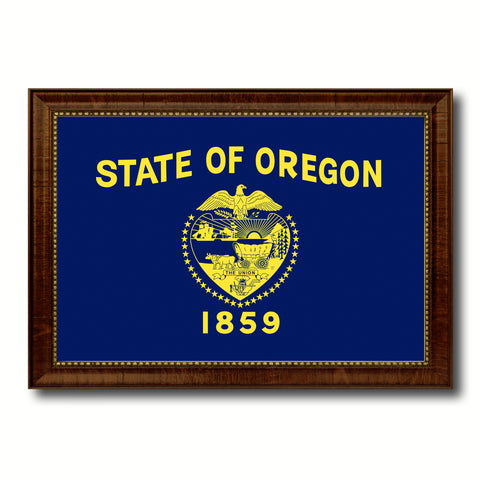 Oregon State Vintage Flag Canvas Print with Brown Picture Frame Home Decor Man Cave Wall Art Collectible Decoration Artwork Gifts