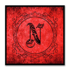 Alphabet N Red Canvas Print Black Frame Kids Bedroom Wall Décor Home Art