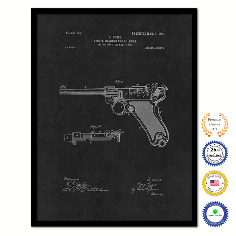 1904 Luger Gun Old Patent Art Print on Canvas Custom Framed Vintage Home Decor Wall Decoration Great for Gifts