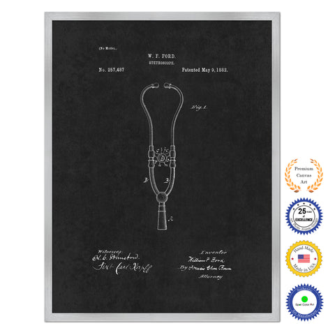 1882 Doctor Stethoscope Antique Patent Artwork Silver Framed Canvas Home Office Decor Great for Doctor Paramedic Surgeon Hospital Medical Student
