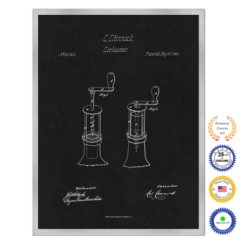 1862 Wine Corkscrew Old Patent Art Print on Canvas Custom Framed Vintage Home Decor Wall Decoration Great for Gifts