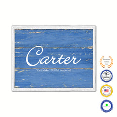 Carter Name Plate White Wash Wood Frame Canvas Print Boutique Cottage Decor Shabby Chic