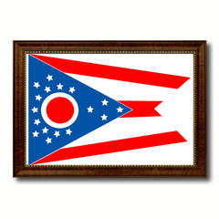 Ohio State Flag Canvas Print with Custom Brown Picture Frame Home Decor Wall Art Decoration Gifts