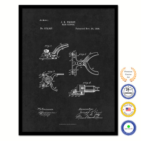 1896 Barber Hair Clipper Vintage Patent Artwork Black Framed Canvas Home Office Decor Great Gift for Barber Salon Hair Stylist