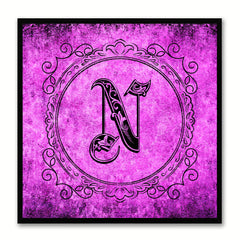 Alphabet N Purple Canvas Print Black Frame Kids Bedroom Wall Décor Home Art