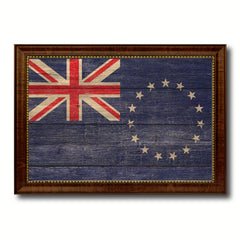 Cook Islands Country Flag Texture Canvas Print with Brown Custom Picture Frame Home Decor Gift Ideas Wall Art Decoration