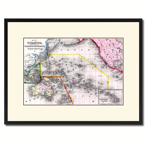 Oceania Vintage Antique Map Wall Art Home Decor Gift Ideas Canvas Print Custom Picture Frame