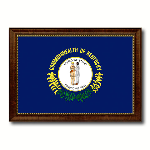 Kentucky State Vintage Flag Canvas Print with Brown Picture Frame Home Decor Man Cave Wall Art Collectible Decoration Artwork Gifts