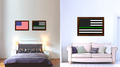 Thin Green Line Support Border Patrol American USA Flag Canvas Print with Brown Picture Frame Home Decor Wall Art Gift Ideas