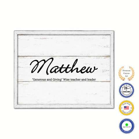 Matthew Name Plate White Wash Wood Frame Canvas Print Boutique Cottage Decor Shabby Chic