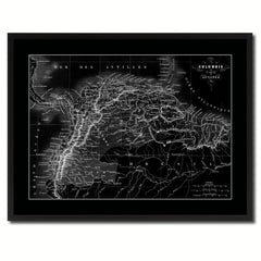 Columbia Venezuela Guianna Vintage Monochrome Map Canvas Print, Gifts Picture Frames Home Decor Wall Art
