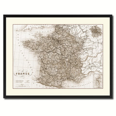 France Paris Vintage Sepia Map Canvas Print, Picture Frame Gifts Home Decor Wall Art Decoration