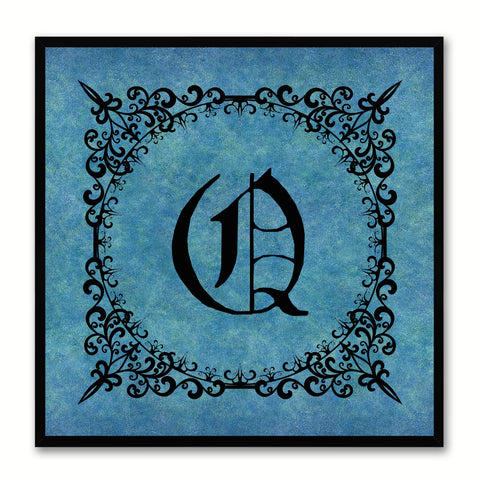 Alphabet Q Blue Canvas Print Black Frame Kids Bedroom Wall Décor Home Art