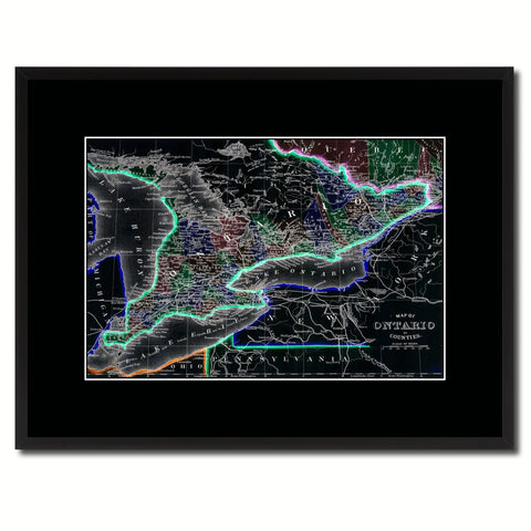 Ontario Canada Vintage Vivid Color Map Canvas Print, Picture Frame Home Decor Wall Art Office Decoration Gift Ideas