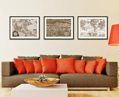 Germany Bavaria Vintage Sepia Map Canvas Print, Picture Frame Gifts Home Decor Wall Art Decoration