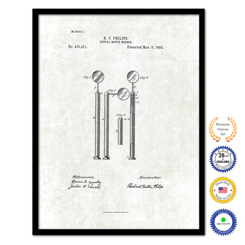 1892 Dentist Dental Mouth Mirror Vintage Patent Artwork Black Framed Canvas Print Home Office Decor Great for Dentist Orthodontist