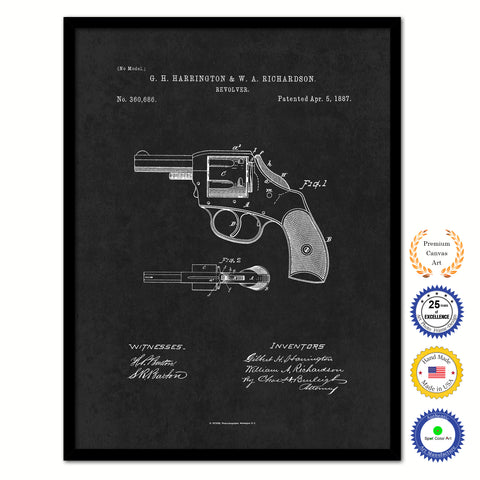 1887 Gun Revolver Old Patent Art Print on Canvas Custom Framed Vintage Home Decor Wall Decoration Great for Gifts