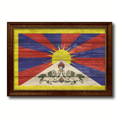 Tibet Country Flag Texture Canvas Print with Brown Custom Picture Frame Home Decor Gift Ideas Wall Art Decoration